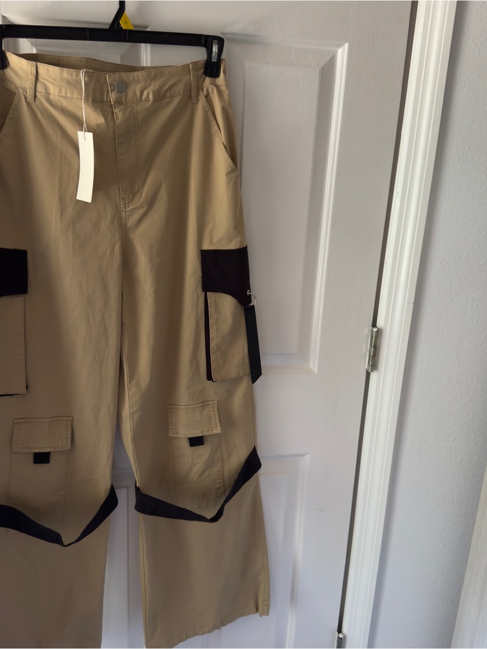 Divided Tan Cargo Pants with Black Panels
